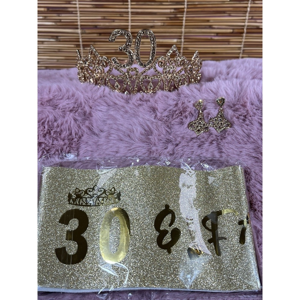 30th Birthday Sash & Crown - Birthday Decorations Gifts For Her Tiara And Sash